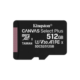 CARTAO DE MEMORIA KINGSTON MICRO SD 512GB CANVAS SELECT PLUS CLASSE 10 C/ ADAPTADOR LEITURA 100MB/S GRAVAÇÃO 85MB/S - SD