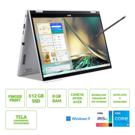NOTEBOOK 2 EM 1 ACER SPIN 3 TOUCH SP314-55N-53EU INTEL CORE I5 1235U 8GB SSD 512GB 14 FHD WINDOWS 11 HOME